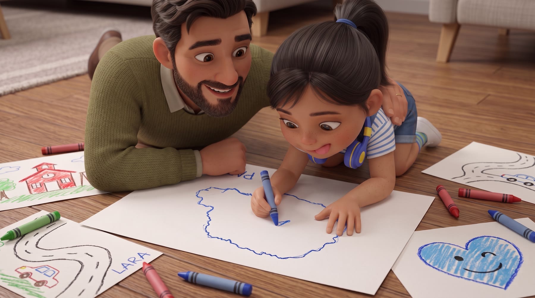 Pai e filha desenhando